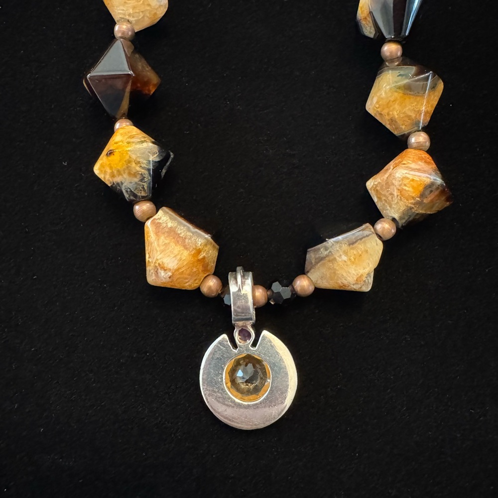 NWOT Beaded Necklace with Sterling Silver Citrine Pendant - Picture 3 of 8